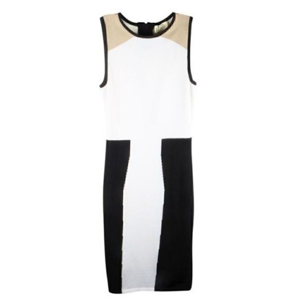 TORN By Ronny Kobo Colorblock Bodycon Striped Black White Tan Dress Small